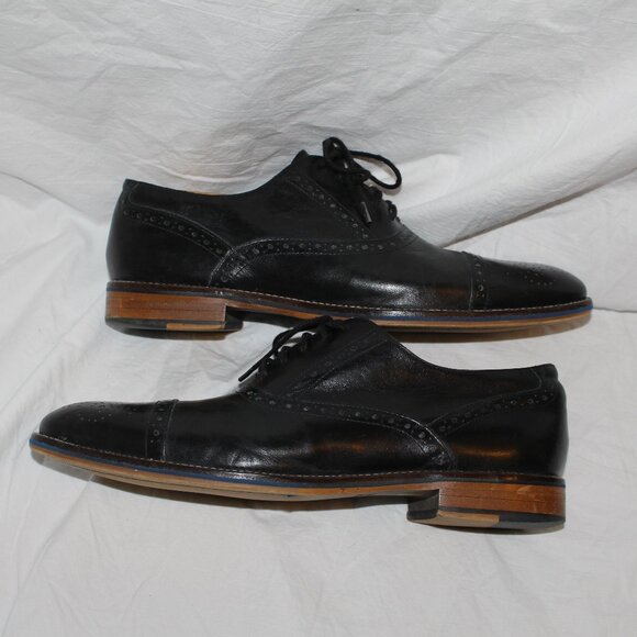 Johnston & Murphy Brogue/Wing Tip Style Black Lace Oxford Dress Shoe Men 11 - Picture 9 of 16